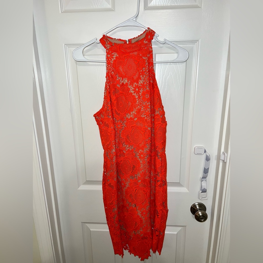 A.peach orange lace mini dress